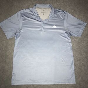 Adidas Golf Polo Shirt Mens Large Blue Stretch Performance Red Blue Dots‎